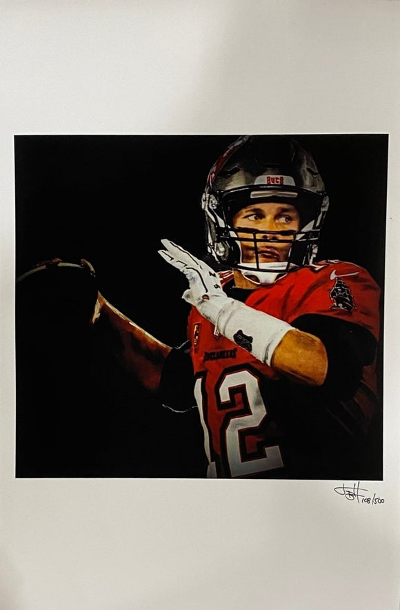 Tom Brady 12x18 Tampa Bay Buccaneers Lithograph Signed By Joshua Barton - Sports Integrity