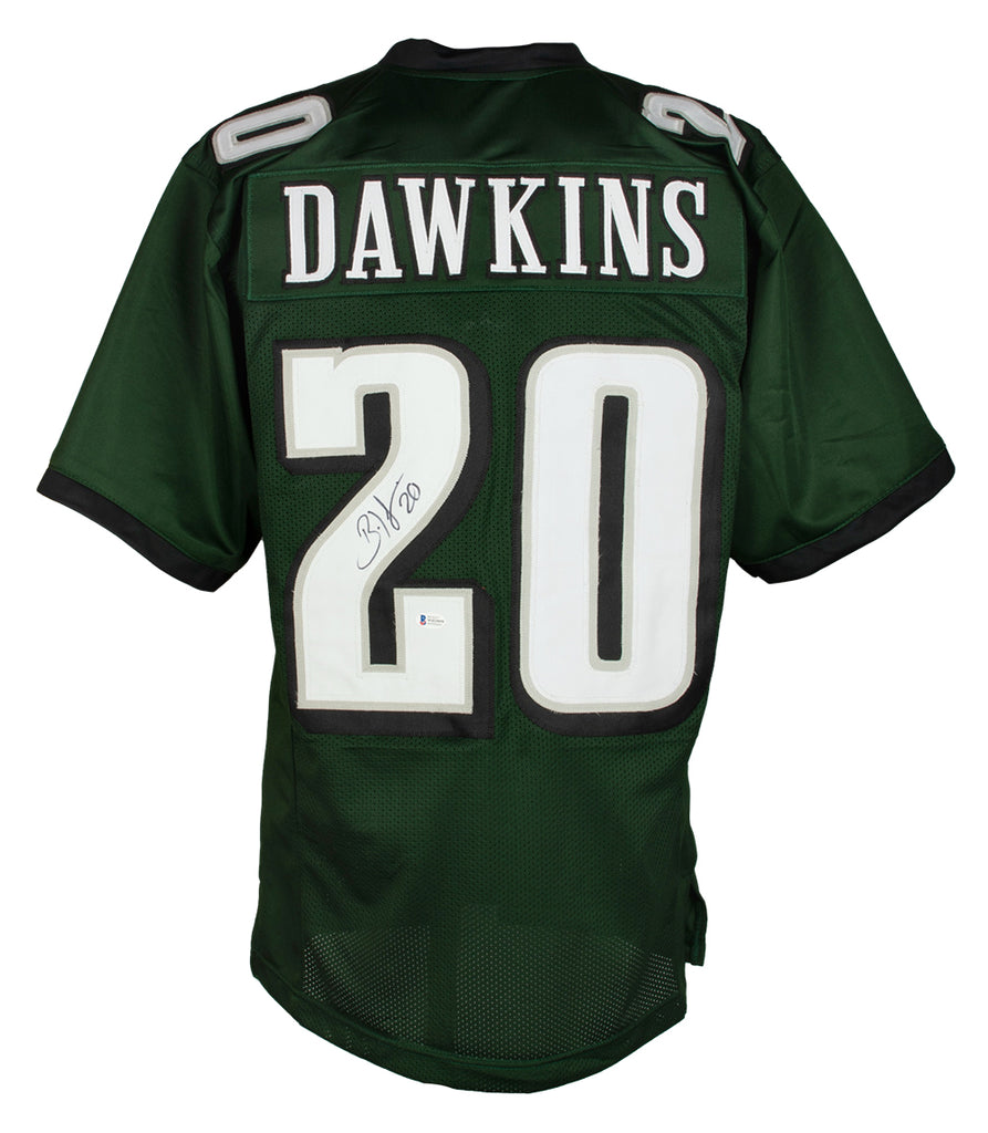 Press Pass Collectibles Brian Dawkins Authentic Signed Green Pro Style Framed Jersey BAS Witnessed