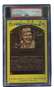 Brooks Robinson Signed 4x6 Baltimore Orioles HOF Plaque Card PSA/DNA 85025707 - Sports Integrity