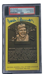 Brooks Robinson Signed 4x6 Baltimore Orioles HOF Plaque Card PSA/DNA 85025713 - Sports Integrity