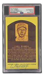 Carl Hubbell Signed 4x6 New York Giants Hall Of Fame Plaque Card PSA/DNA 85027769 - Sports Integrity