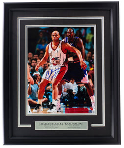 Charles Barkley Karl Malone Signed Framed 11x14 Basketball Photo BAS LOA - Sports Integrity