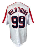 Charlie Sheen Signed White Rick Vaughn Baseball Jersey Wild Thing Inscribed JSA - Sports Integrity