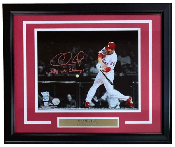 Chase Utley Signed Framed 11x14 Philadelphia Phillies Photo 2008 Champs Fanatics - Sports Integrity