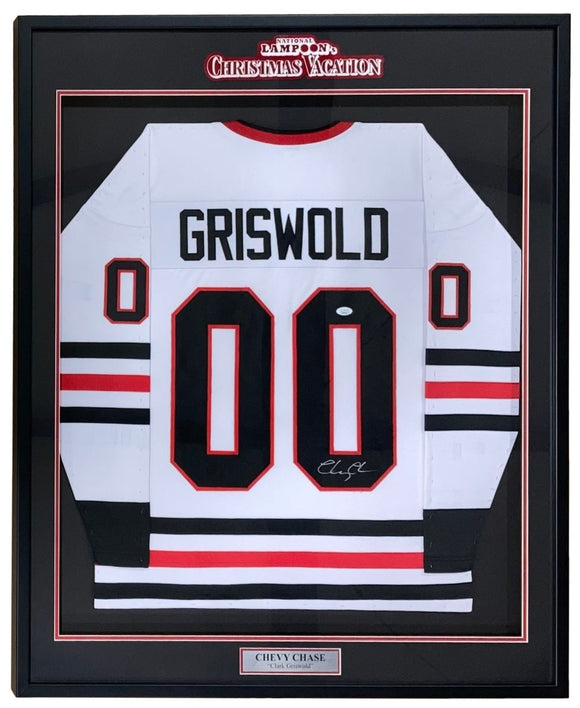 Chevy Chase Signed Framed Lampoons Christmas Vacation White Griswold Jersey JSA