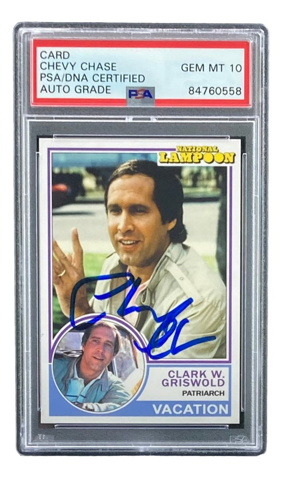 Chevy Chase Signed National Lampoon's Vacation Trading Card PSA/DNA Gem MT 10 - Sports Integrity