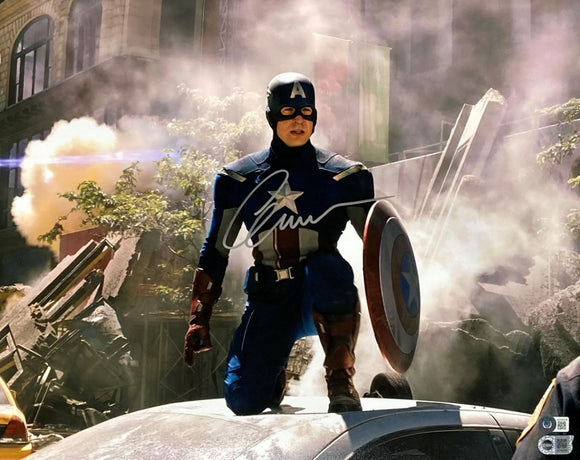 Chris Evans Signed 16x20 Captain America Kneel Photo BAS LOA - Sports Integrity