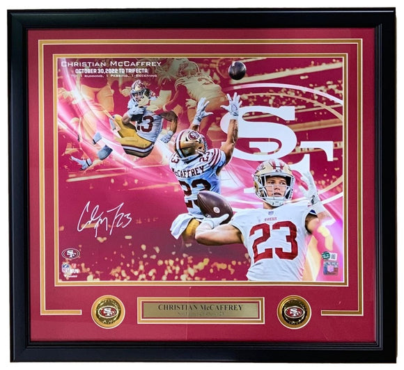 Christian McCaffrey Signed Framed 16x20 San Francisco 49ers Collage Photo BAS