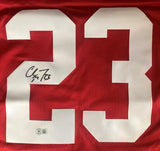 Christian McCaffrey San Francisco Signed Red Football Jersey BAS - Sports Integrity