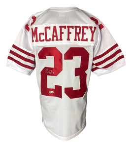 Christian McCaffrey San Francisco Signed White Football Jersey BAS - Sports Integrity