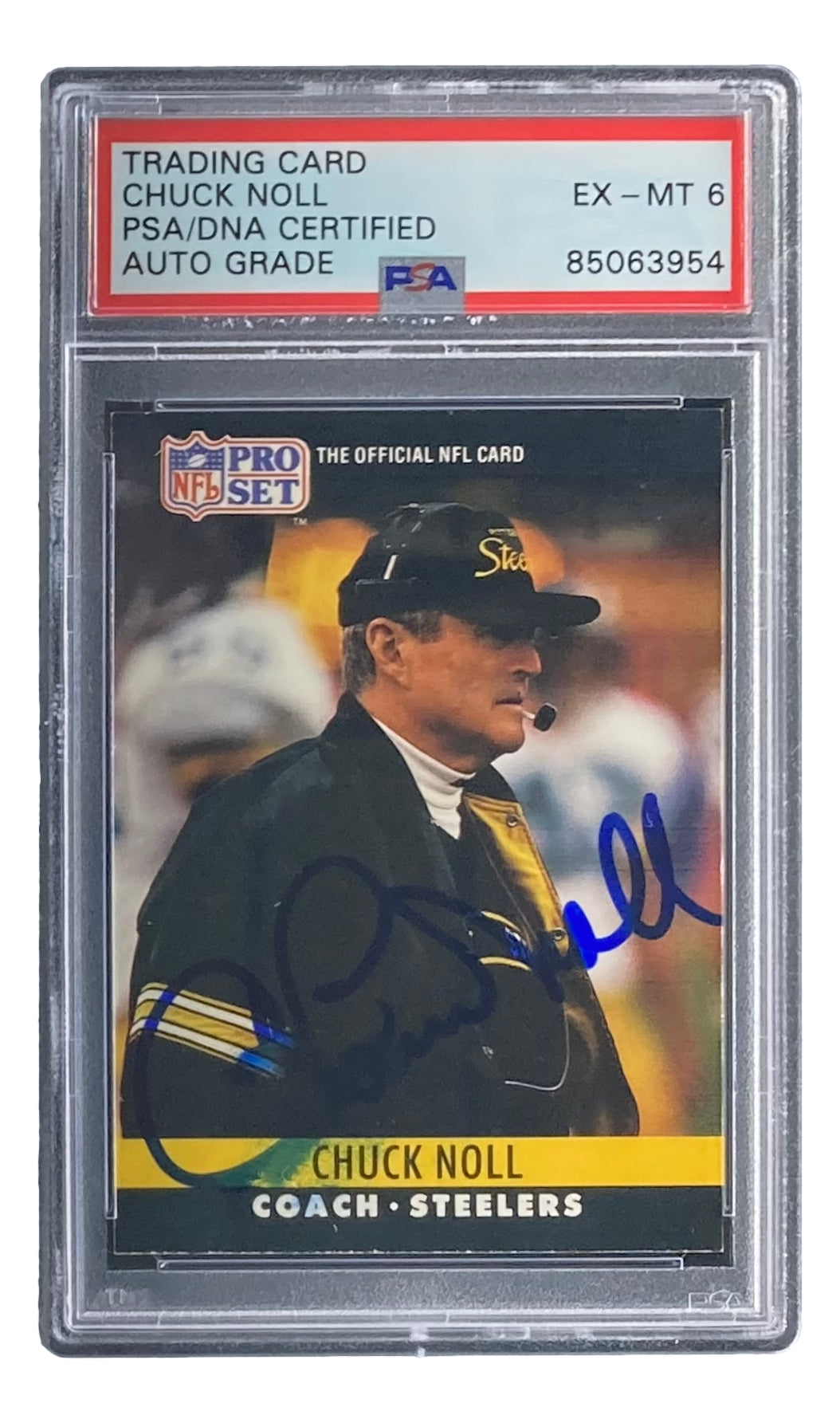 Chuck Noll Signed 1990 Pro Set #275 Pittsburgh Steelers Card Auto PSA/DNA 6