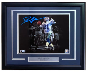 Deion Sanders Signed In Blue Framed 11x14 Dallas Cowboys Photo Fanatics