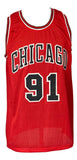 Dennis Rodman Chicago Signed Red Basketball Jersey BAS