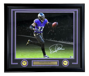 Derrick Henry Signed Framed 16x20 Baltimore Ravens Purple Jersey Photo BAS - Sports Integrity