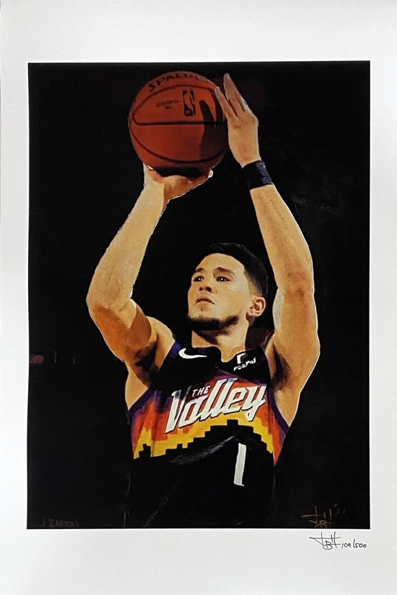 Devin Booker 12x18 Phoenix Suns Lithograph Signed By Joshua Barton - Sports Integrity