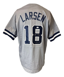 Don Larsen New York Signed Gray Baseball Jersey WS PG 10-8-56 Inscribed JSA