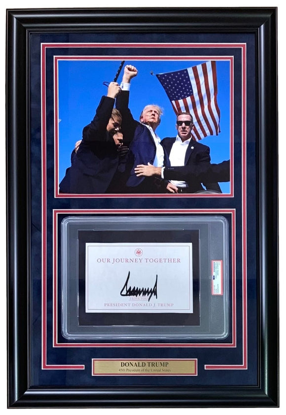 Donald Trump Signed Framed Book Insert w/ 11x14 Assassination July 13 Photo PSA