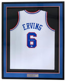 Julius Dr J Erving Philadelphia Signed Framed White Basketball Jersey JSA