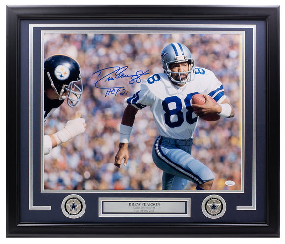 Drew Pearson Signed Framed Dallas Cowboys 16x20 Photo HOF 21 Inscribed JSA ITP - Sports Integrity