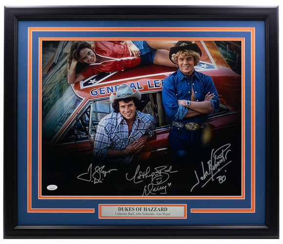 Schneider Wopat Bach Signed Framed 16x20 Dukes of Hazzard General Lee Photo JSA - Sports Integrity