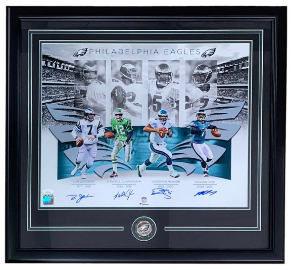 Vick McNabb Jaworski Cunningham Signed 16x20 Eagles QB Legends Collage Photo JSA - Sports Integrity