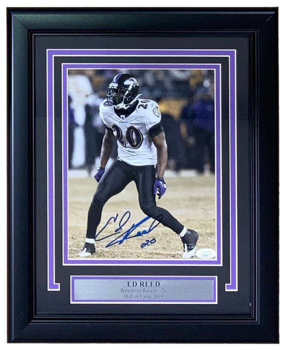 Ed Reed Signed Framed 8x10 Baltimore Ravens Photo JSA