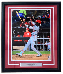 Elly De La Cruz Signed Framed 16x20 Cincinnati Reds Home Run Photo BAS ITP