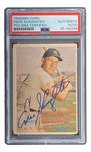 Enos Slaughter Signed 1957 Topps #2832 New York Yankees Trading Card PSA/DNA - Sports Integrity