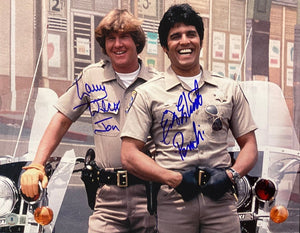 Erik Estrada Larry Wilcox Signed 11x14 CHIPS Laughing Photo Inscribed BAS ITP - Sports Integrity