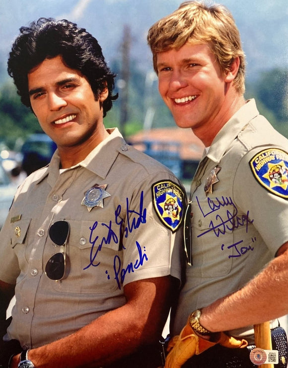 Erik Estrada Larry Wilcox Signed 11x14 CHIPS Photo Inscribed BAS ITP - Sports Integrity