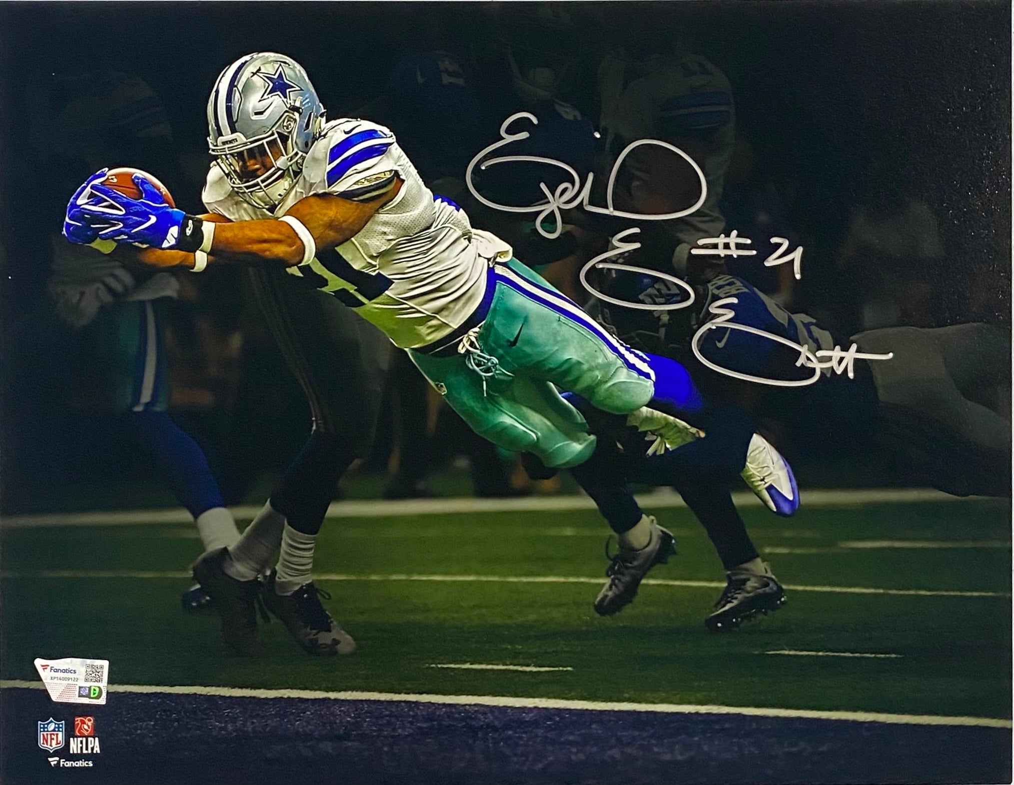 Ezekiel Elliott Signed 11x14 Dallas Cowboys Dive Spotlight Photo Fanatics