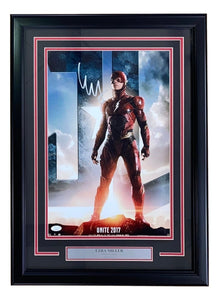 Ezra Miller Signed Framed 11x17 Justice League Movie Poster Photo JSA - Sports Integrity