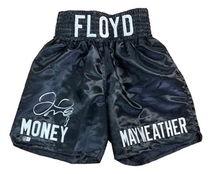 Floyd Mayweather Jr Signed Custom Black Money Mayweather Boxing Trunks BAS ITP - Sports Integrity