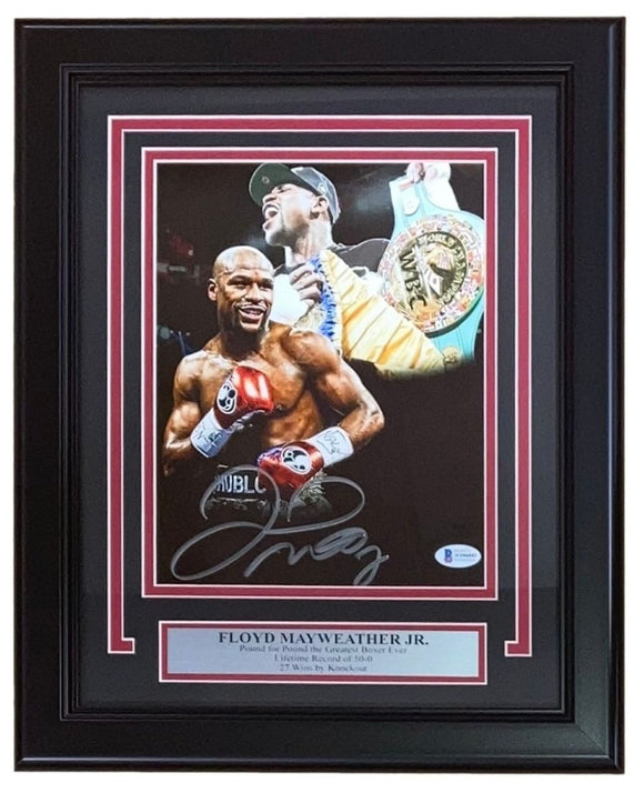 Floyd Mayweather Jr Signed Framed 8x10 Titles Collage Photo BAS - Sports Integrity