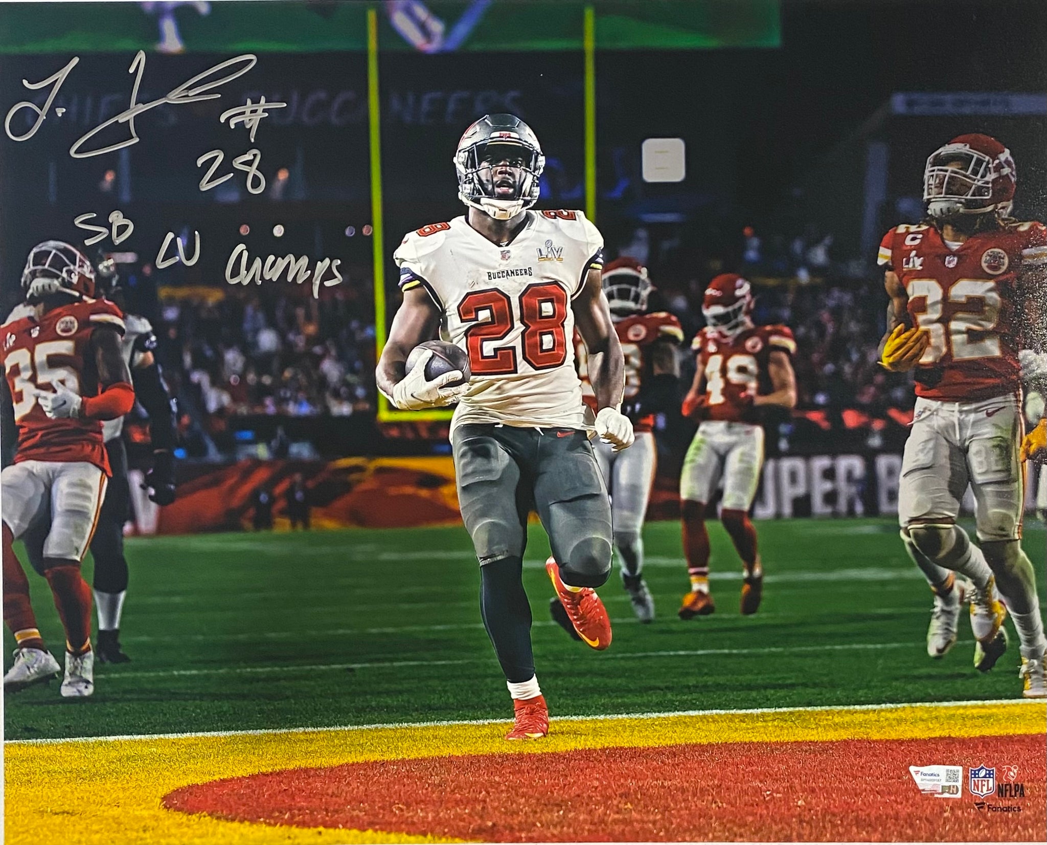 Leonard Fournette Signed 16x20 Tampa Bay Buccaneers SB LV Champs Photo Fanatics