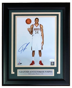 Giannis Antetokounmpo Signed Framed 8x10 Milwaukee Bucks White Jersey Photo JSA