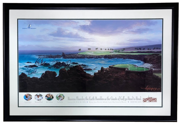 Golf Greats Signed Framed 19x32 PGA Golf Poster Palmer Nicklaus & More BAS LOA