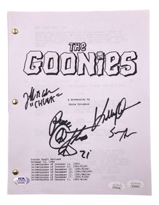 Astin Feldman Cohen Huy Quan Signed The Goonies Script Peace Insc JSA+PSA 082 - Sports Integrity