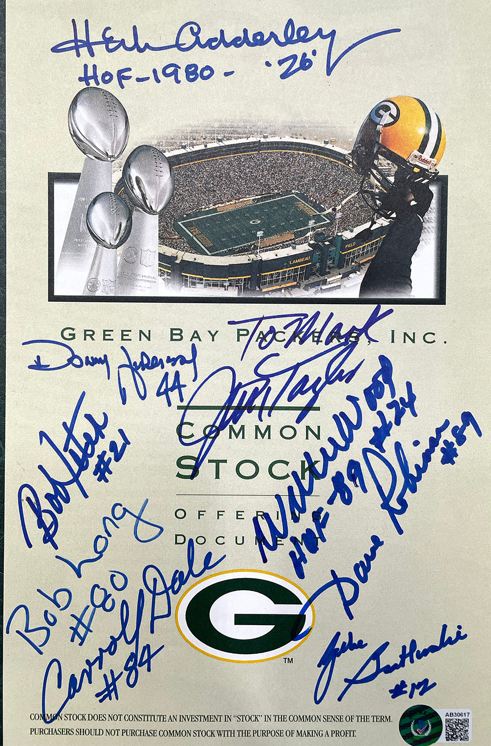 Herb Adderley Autographed Signed HOF 1980 Green Bay Packers Mini