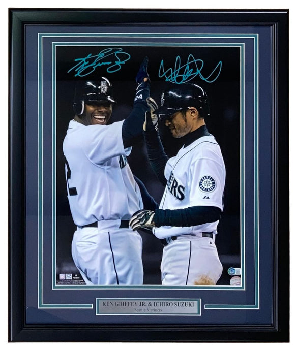 Ken Griffey Jr Ichiro Suzuki Teal Signed Framed 16x20 Seattle Mariners Photo BAS