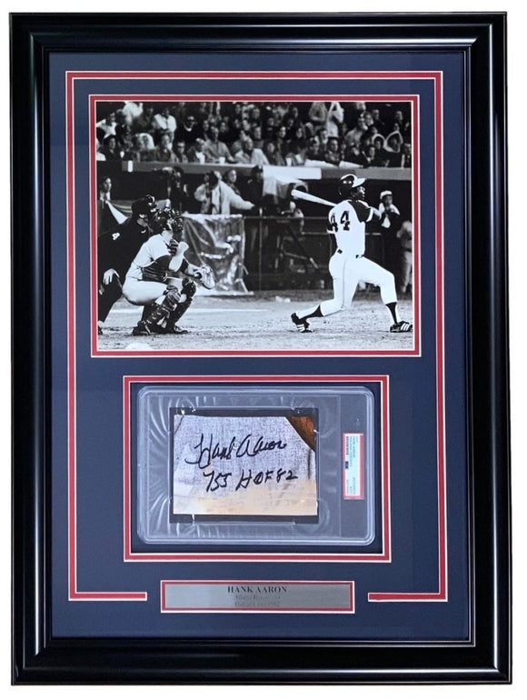 Hank Aaron Signed Framed Atlanta Braves 2 Inscription Cut Sig PSA/DNA 85076462 - Sports Integrity