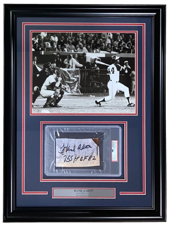 Hank Aaron Signed Framed Atlanta Braves 2 Inscription Cut Sig PSA/DNA 85076463