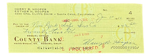 Harry Hooper Boston Red Sox Signed January 24 1966 Bank Check 2 BAS - Sports Integrity