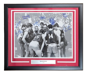 Hoosiers (8) Cast Signed Framed 16x20 Team Huddle Photo BAS - Sports Integrity