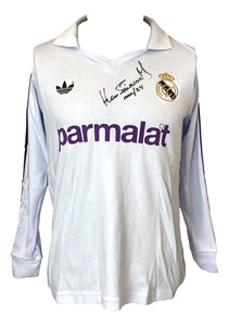 Hugo Sanchez Signed Real Madrid Adidas Soccer Jersey Mar/24 Inscribed JSA - Sports Integrity