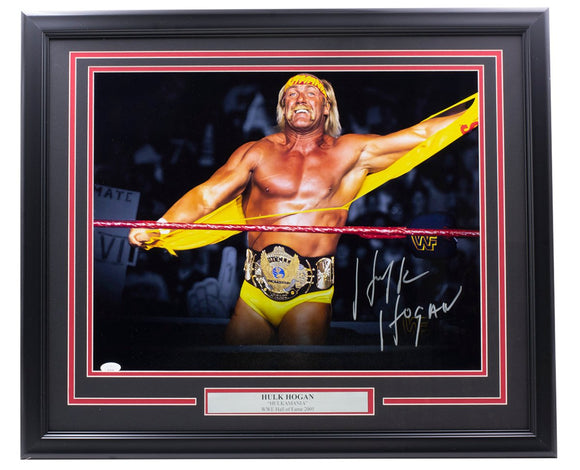 Hulk Hogan Signed Framed 16x20 WWE Title Belt Wrestling Photo JSA - Sports Integrity