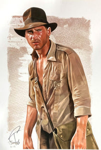 Harrison Ford 13x19 Indiana Jones Lithograph Signed by Tony Santiago - Sports Integrity