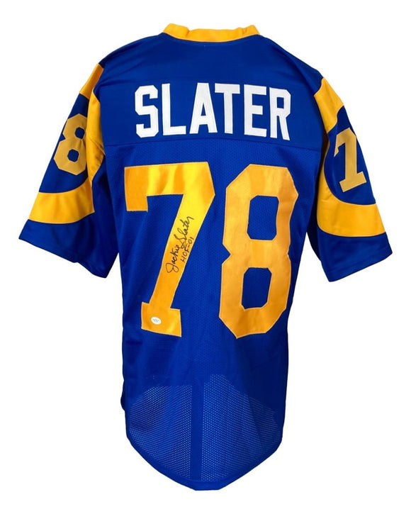 Jackie Slater Los Angeles Signed Blue Football Jersey HOF 01 JSA Hologram - Sports Integrity