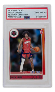 Jalen Green Signed Rockets 2021 - 22 NBA Hoops Rookie Card #218 PSA/DNA Auto Gem Mt 10 - Sports Integrity