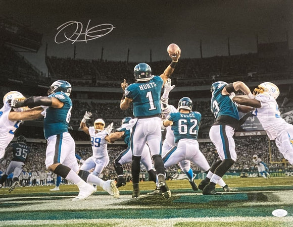 Jalen Hurts Signed 16x20 Philadelphia Eagles vs Chargers Photo JSA - Sports Integrity